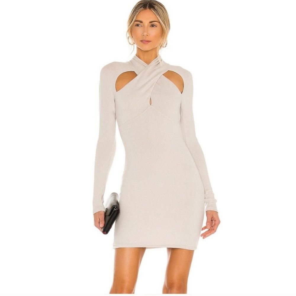 NBD Dress Crossover Mini Knit Sweater in Nude XL